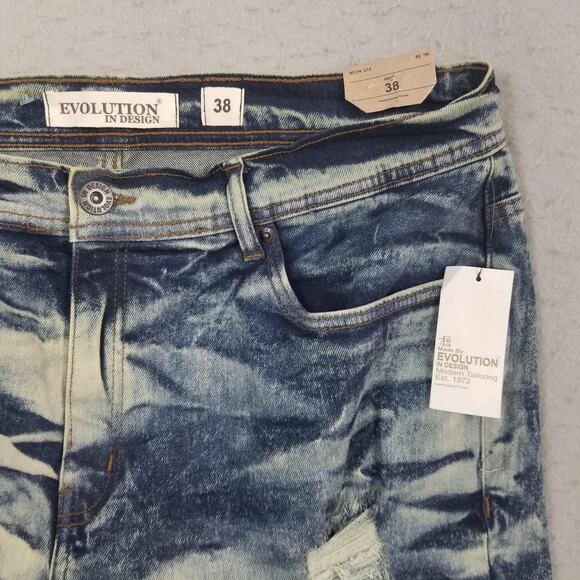 Evolution In Design Shorts Mens 38 Blue Denim Distressed Ripped Jean Cutoff - Picture 3 of 13